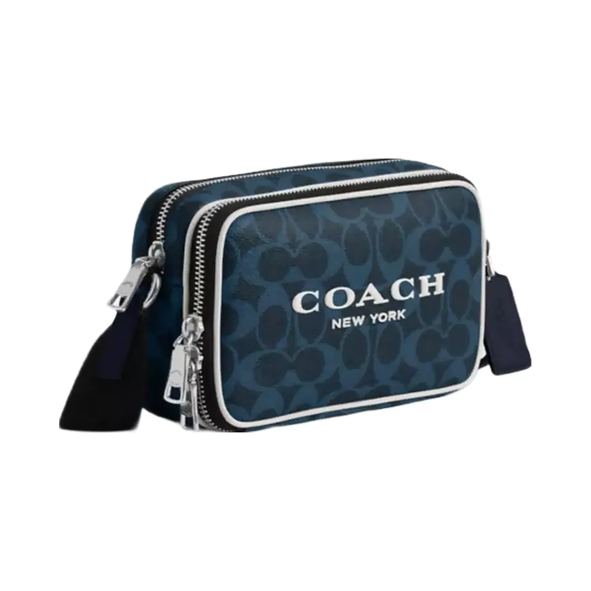 Coach Colton Crossbody Bag 19 In Signature Canvas With Coach Graphic in Silver Ink Blue