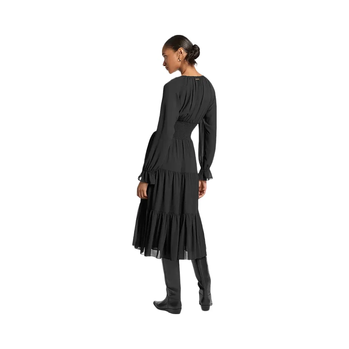 Michael Kors Smocked Georgette Midi Dress Black