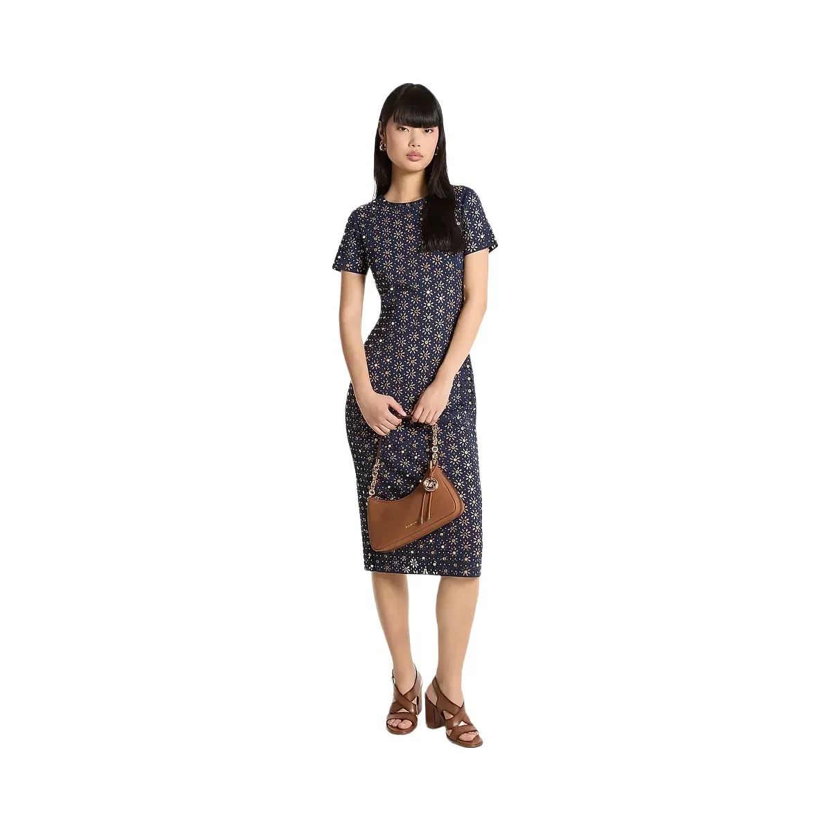 Michael Kors Laser Cut Mirror Scuba Midi Dress Midnightblue