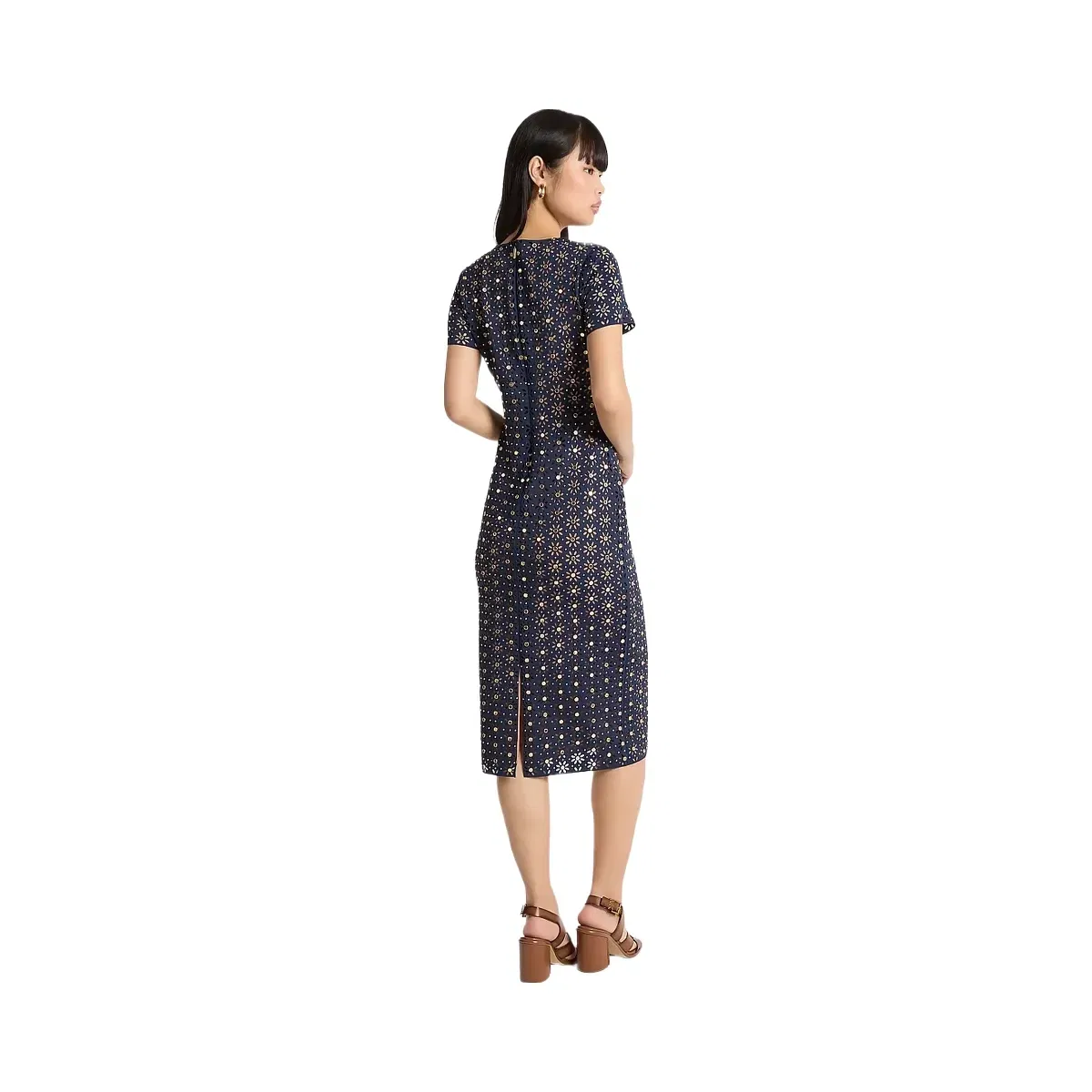 Michael Kors Laser Cut Mirror Scuba Midi Dress Midnightblue