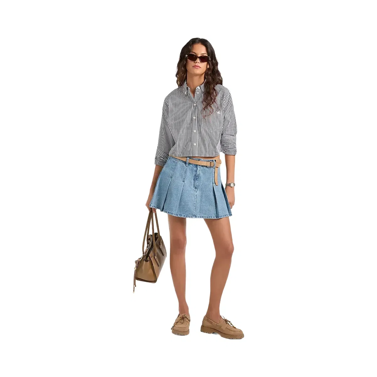 Michael Kors Pleated Denim Mini Skirt Horizonwash