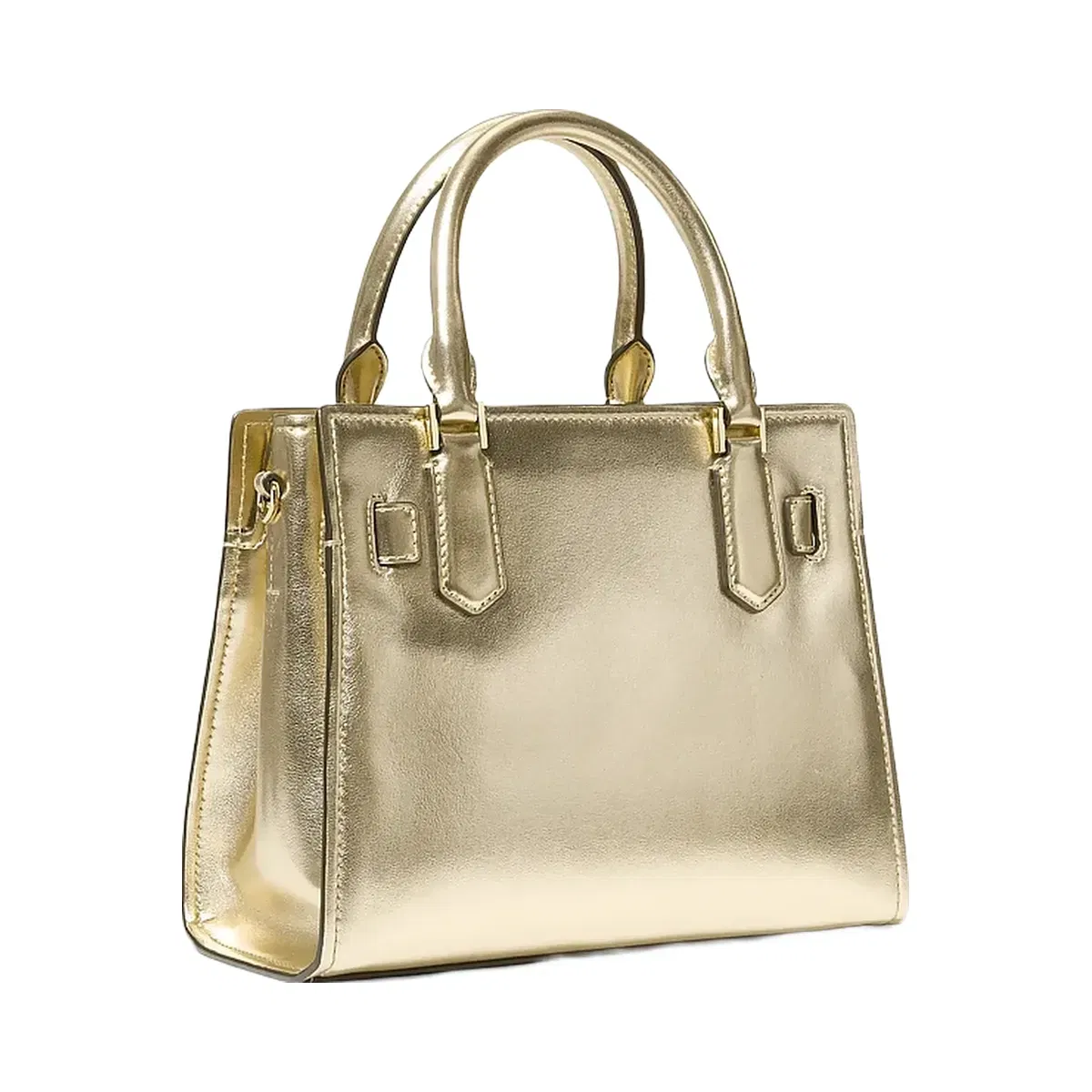 Michael Kors Hamilton Small Metallic and Signature Logo Satchel Pale Gold