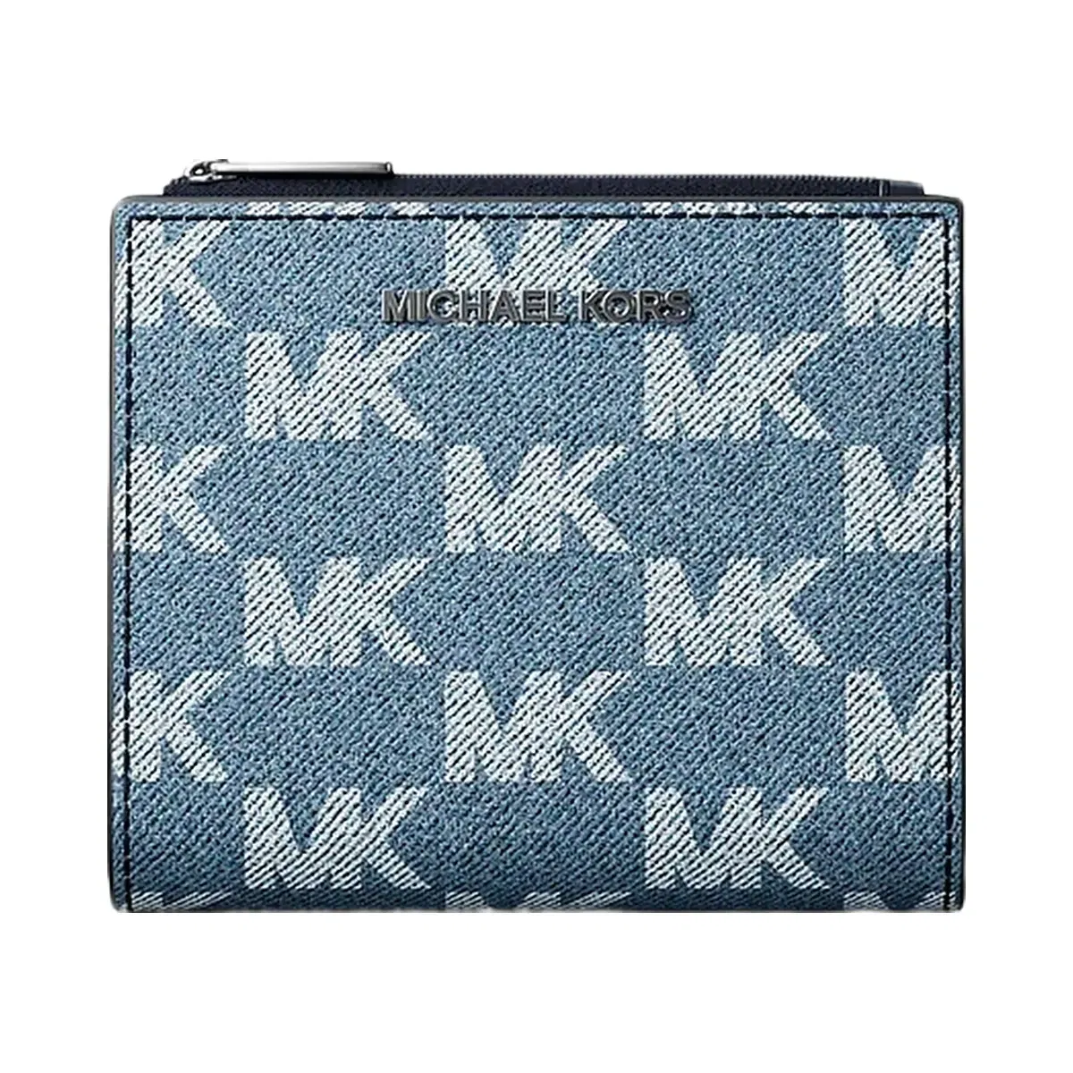 Michael Kors Cooper Medium Logo Jacquard Denim Zip Wallet Medium Blue Wash