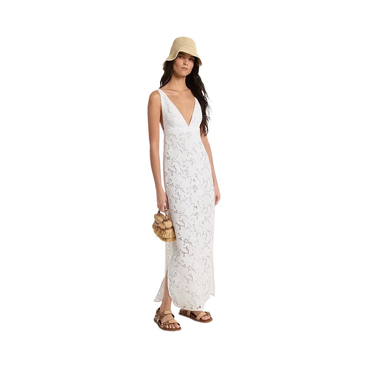 Michael Kors Corded Floral Lace Maxi Dress White