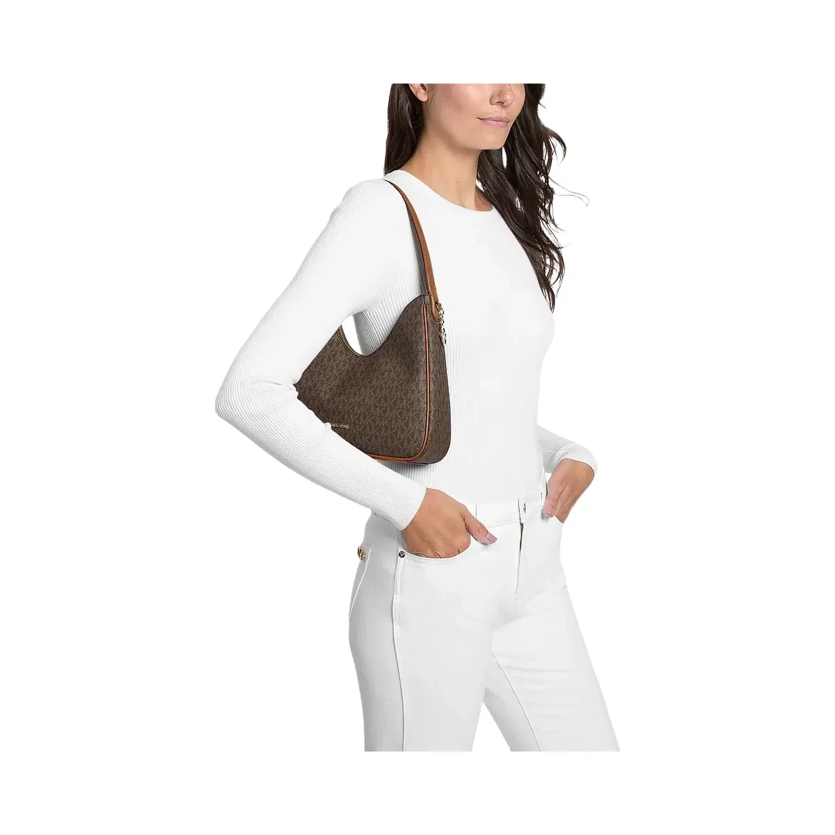 Michael Kors Nayla Small Signature Logo Hobo Shoulder Bag Brown