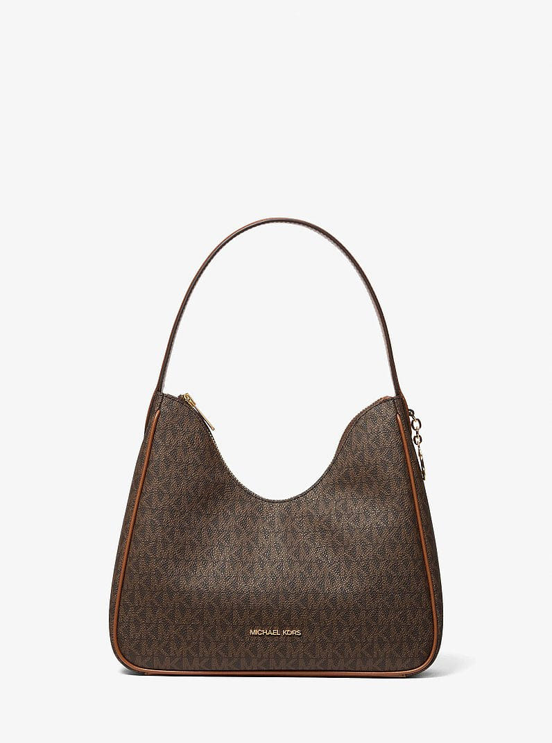 Michael Kors Nayla Small Signature Logo Hobo Shoulder Bag Brown