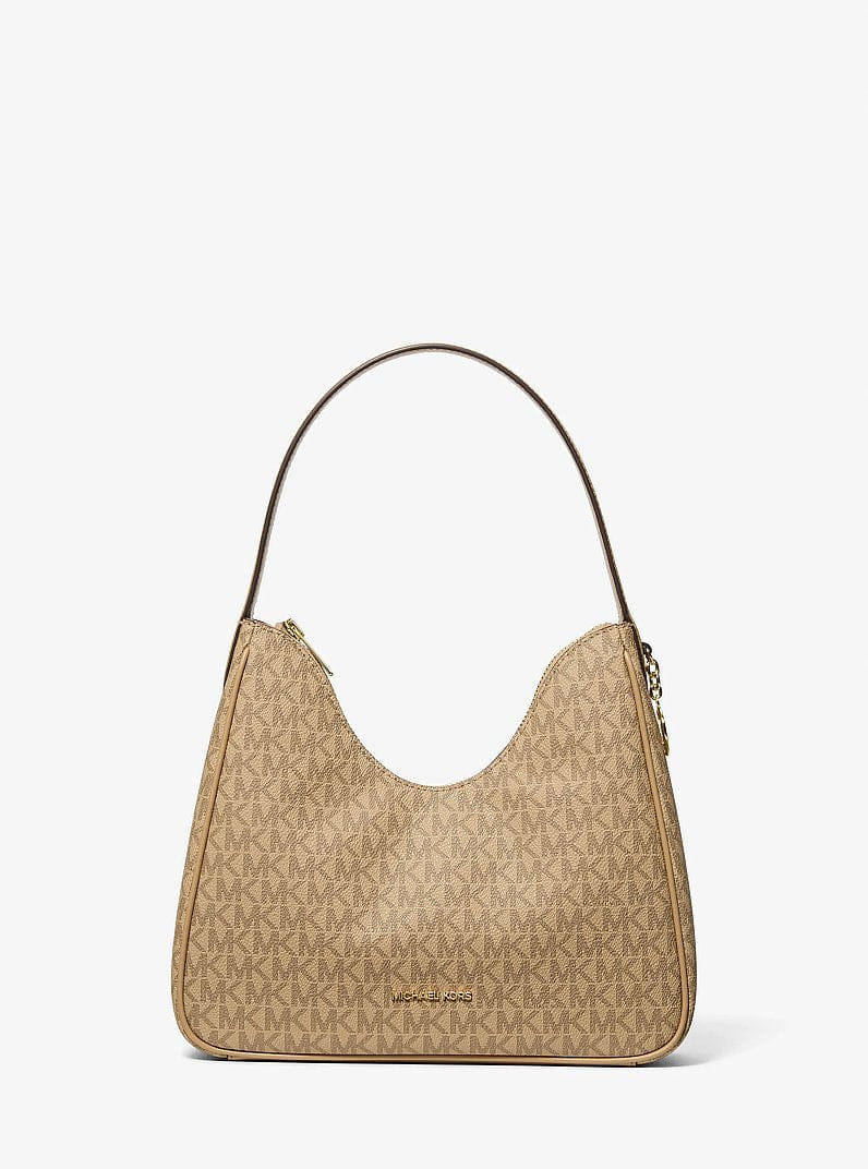 Michael Kors Nayla Small Signature Logo Hobo Shoulder Bag Camel