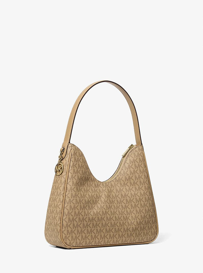 Michael Kors Nayla Small Signature Logo Hobo Shoulder Bag Camel