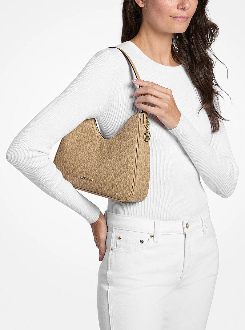 Michael Kors Nayla Small Signature Logo Hobo Shoulder Bag Camel