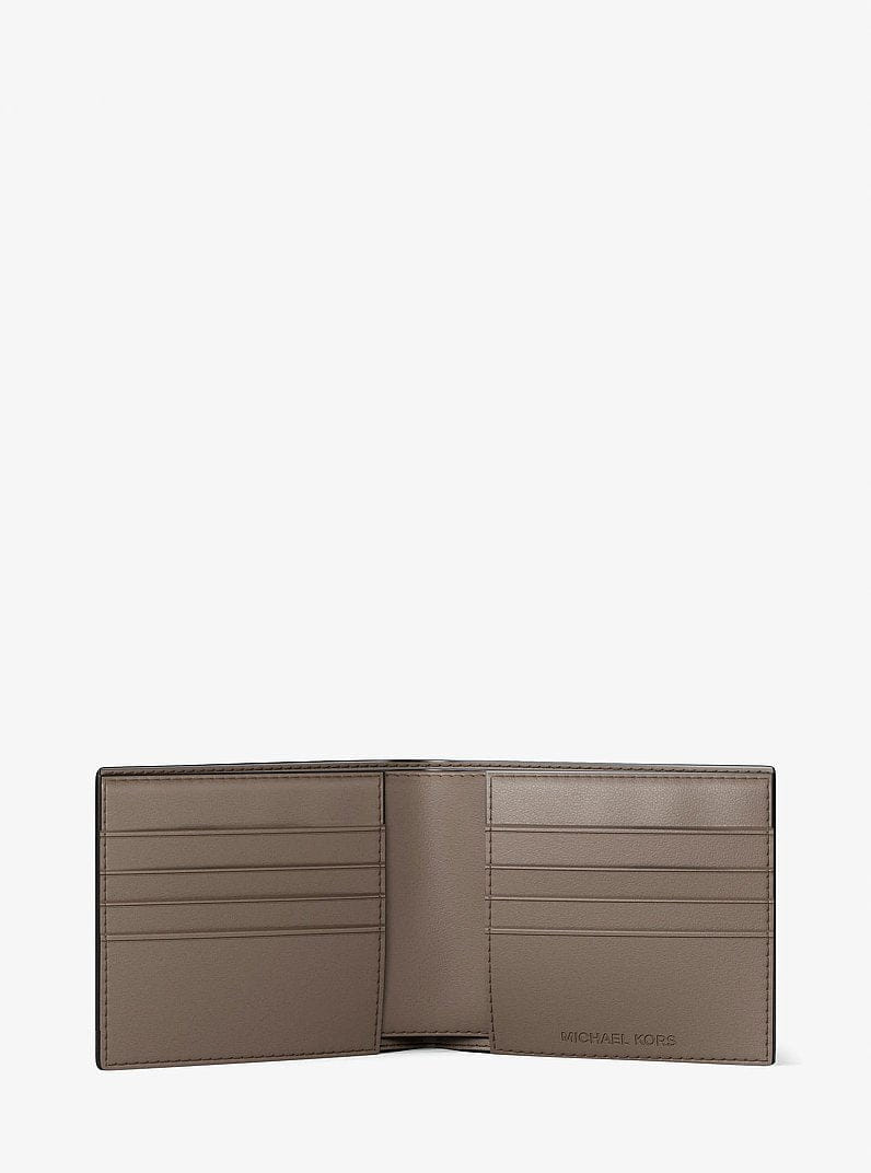 Michael Kors Pebbled Leather Billfold Wallet and Signature Logo Card Case Gift Set Mushroom