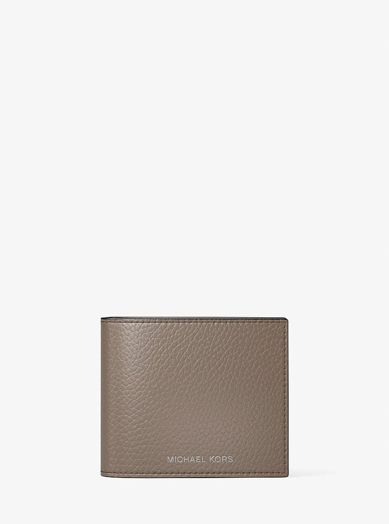 Michael Kors Pebbled Leather Billfold Wallet and Signature Logo Card Case Gift Set Mushroom