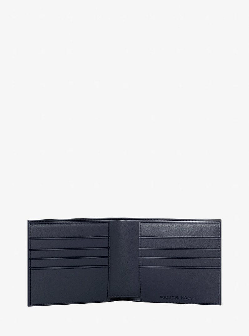 Michael Kors Pebbled Leather Billfold Wallet and Signature Logo Card Case Gift Set Navy