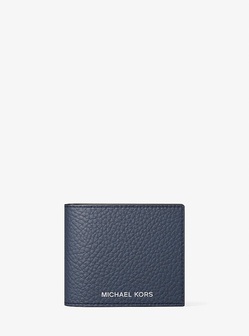 Michael Kors Pebbled Leather Billfold Wallet and Signature Logo Card Case Gift Set Navy