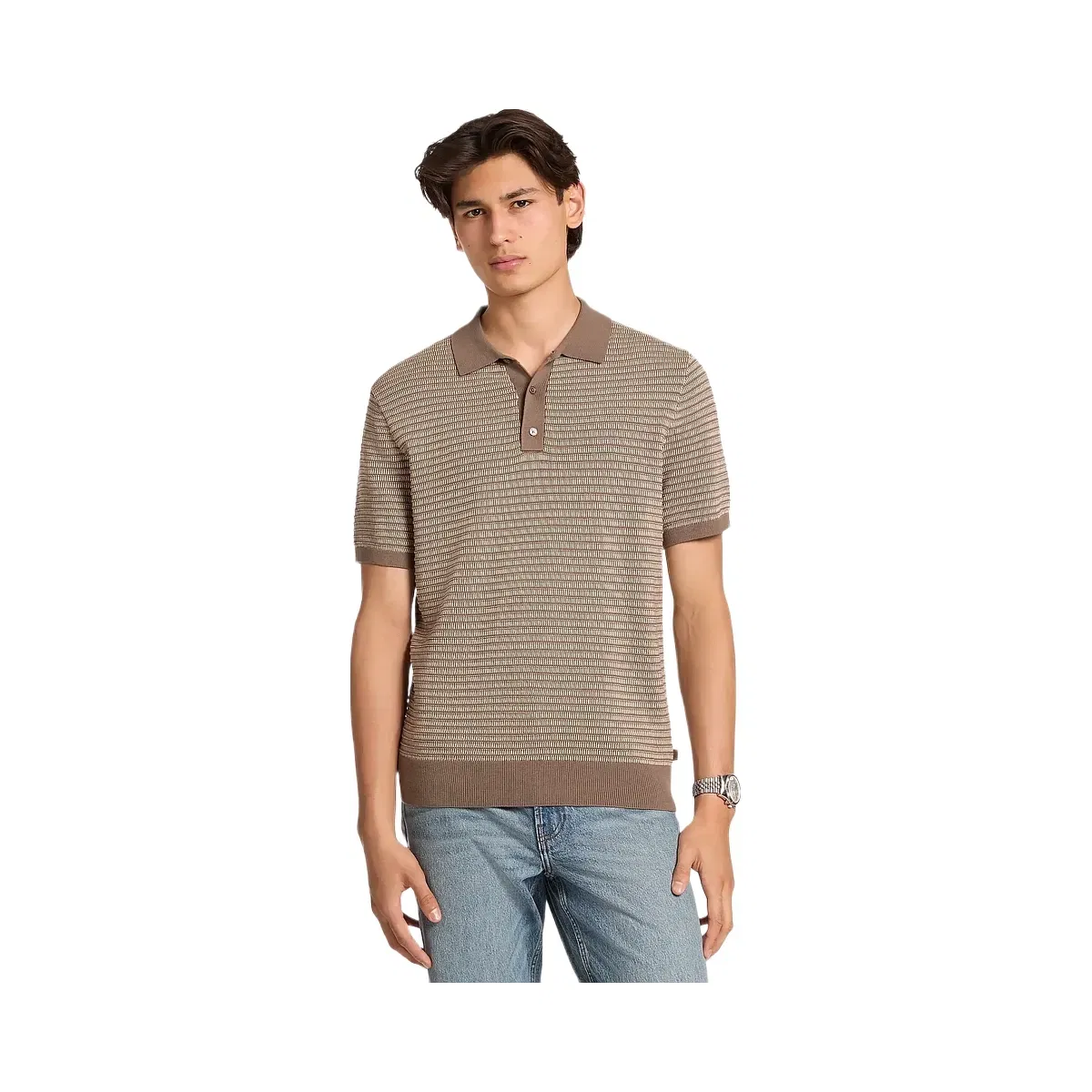 Michael Kors Two-Tone Knit Polo Shirt Mushroom