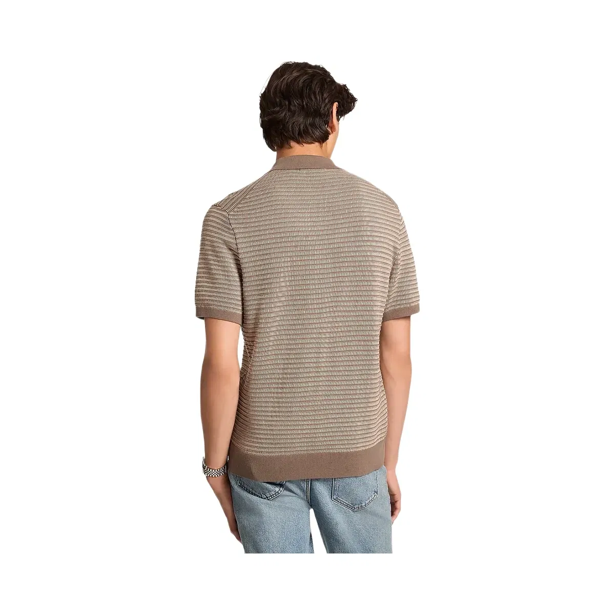 Michael Kors Two-Tone Knit Polo Shirt Mushroom
