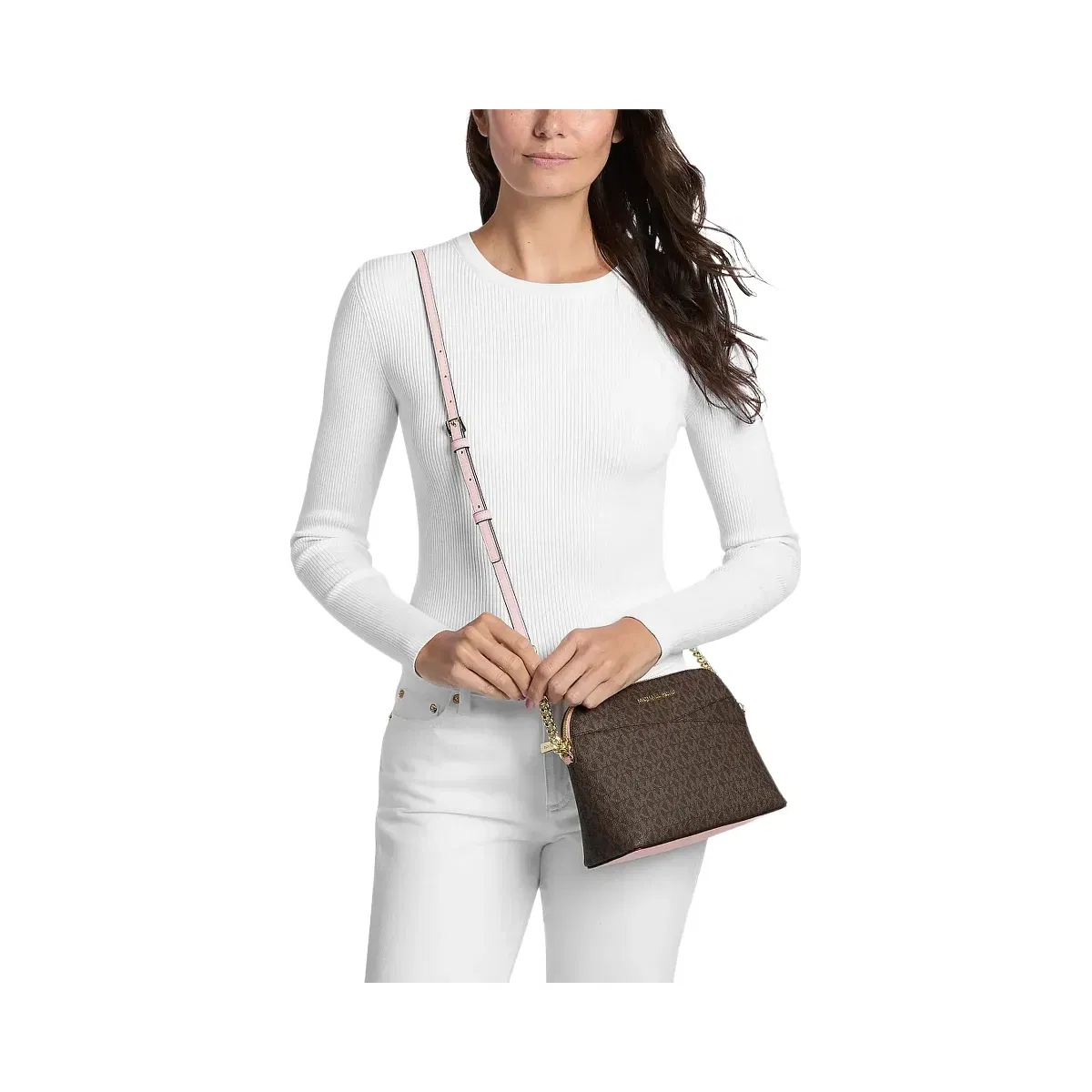Michael Kors Jet Set Travel Medium Logo Dome Crossbody Bag Powder Blush