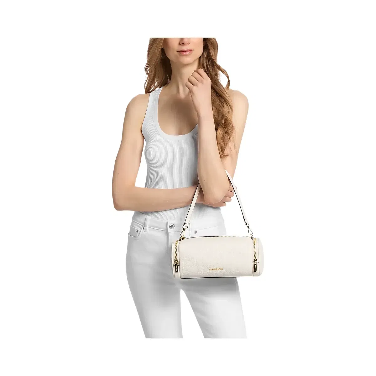 Michael Kors Jet Set Travel Small Pebbled Leather Convertible Crossbody Bag Lt Cream