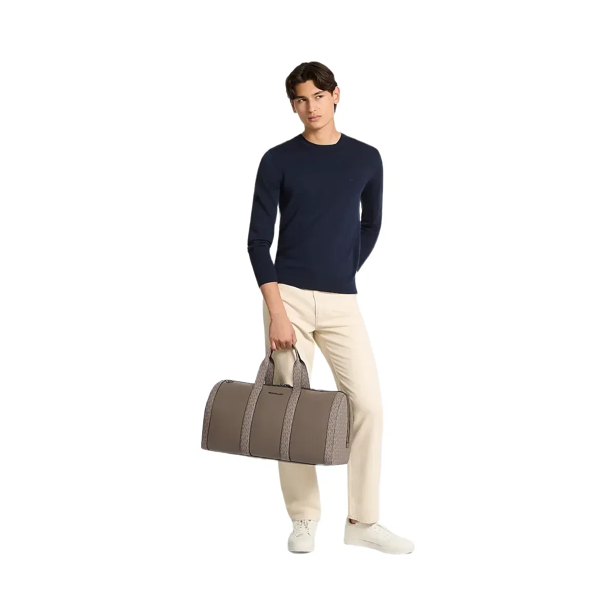 Michael Kors Cooper Pebbled Leather and Signature Logo Duffel Bag Mushroom