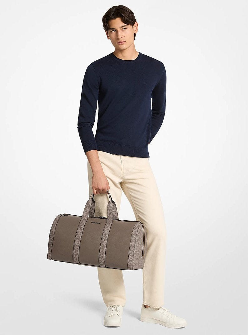 Michael Kors Cooper Pebbled Leather and Signature Logo Duffel Bag Mushroom