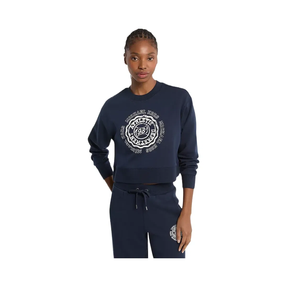 Michael Kors Graphic Logo Cotton Blend Cropped Sweatshirt Midnightblue