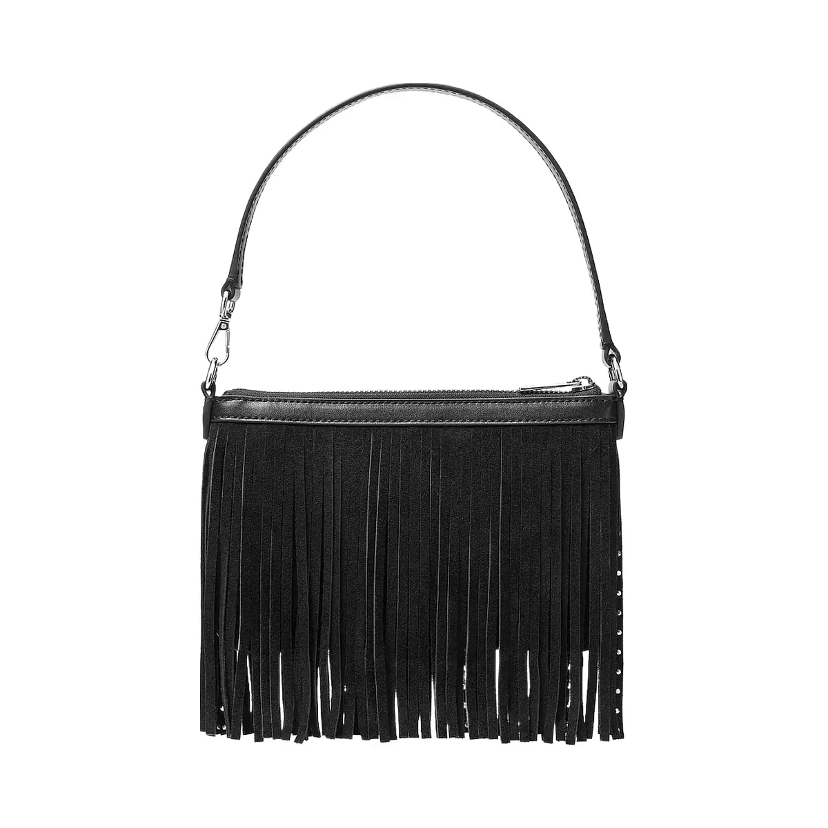 Michael Kors Jet Set Travel Small Studded Fringed Polyester Microsuede Wristlet Black