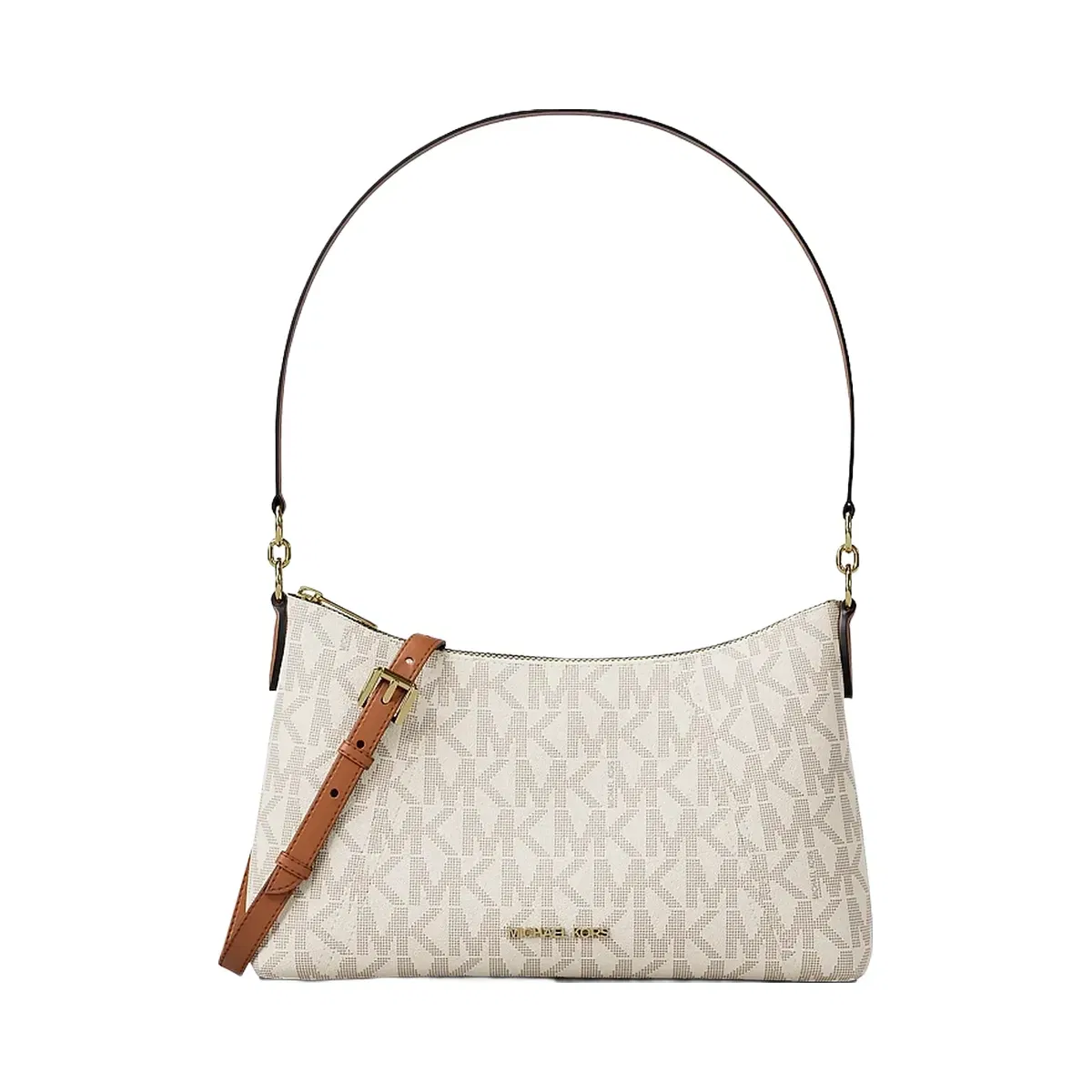 Michael Kors Sienna Medium Signature Logo Convertible Crossbody Bag Vanilla/Luggage