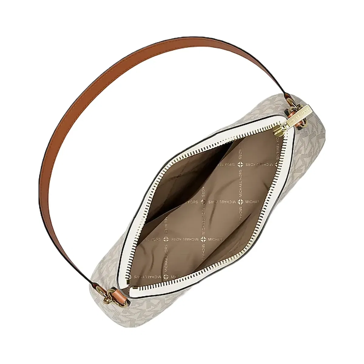 Michael Kors Sienna Medium Signature Logo Convertible Crossbody Bag Vanilla/Luggage