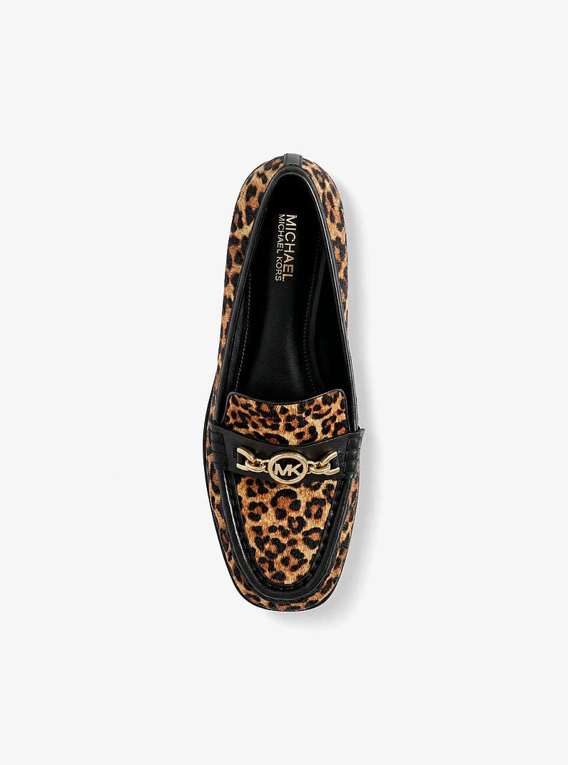 Michael Kors Kacey Leopard Print Calf Hair Loafer Dk Camel Mlt