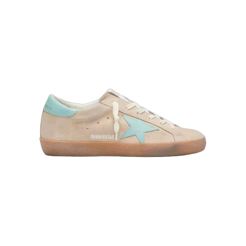 Golden Goose Super-Star In Beige Suede With Aqua-Green Star