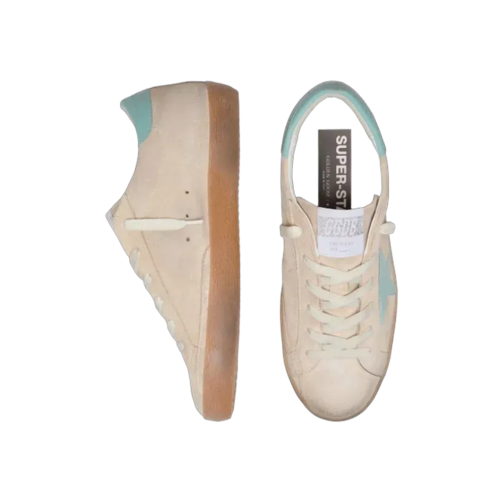 Golden Goose Super-Star In Beige Suede With Aqua-Green Star