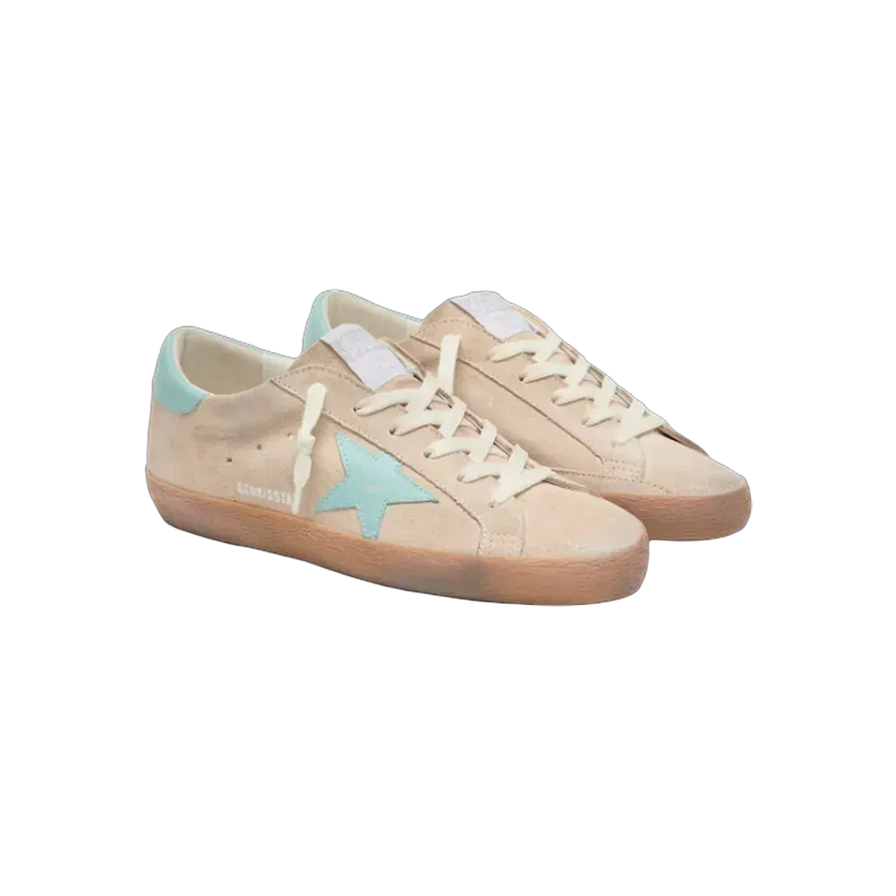 Golden Goose Super-Star In Beige Suede With Aqua-Green Star