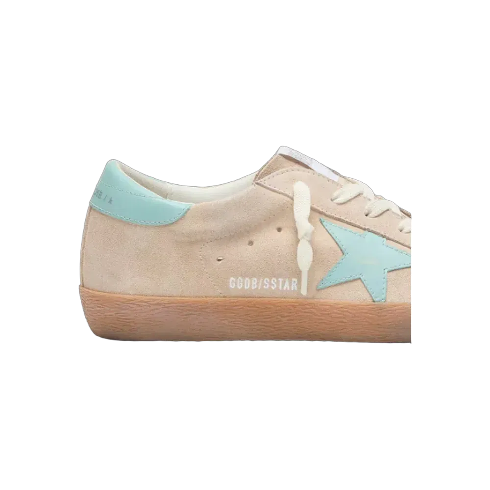 Golden Goose Super-Star In Beige Suede With Aqua-Green Star
