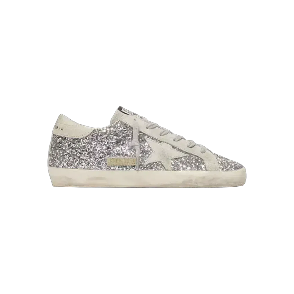 Golden Goose Super-Star In Silver Glitter With Ice-Gray Suede Star