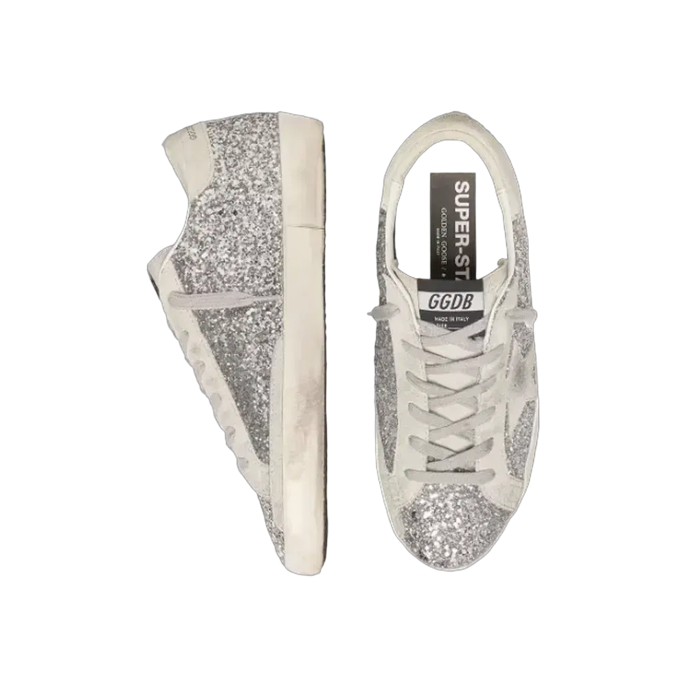 Golden Goose Super-Star In Silver Glitter With Ice-Gray Suede Star