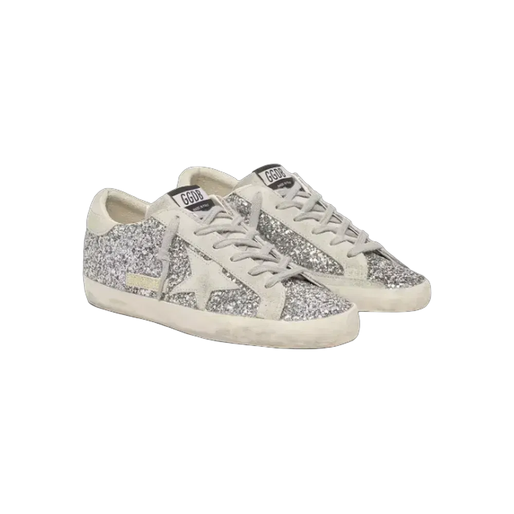 Golden Goose Super-Star In Silver Glitter With Ice-Gray Suede Star