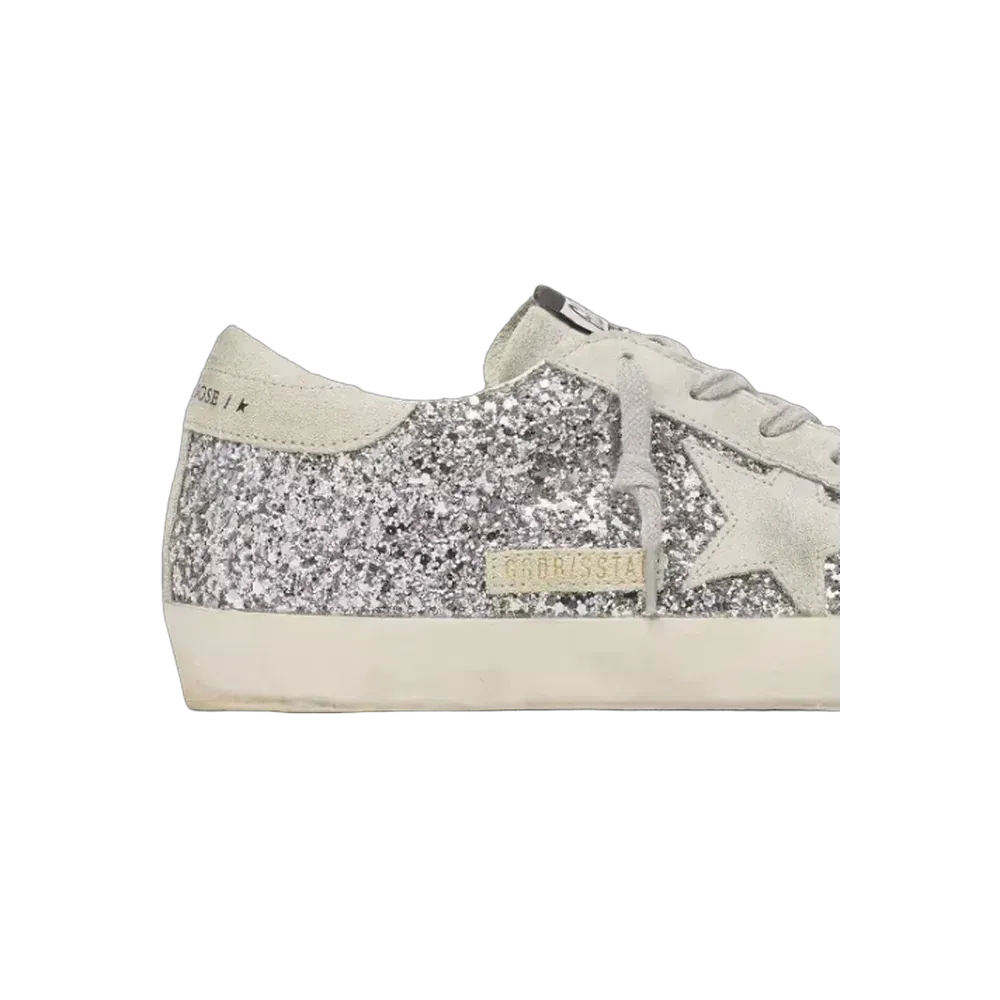 Golden Goose Super-Star In Silver Glitter With Ice-Gray Suede Star