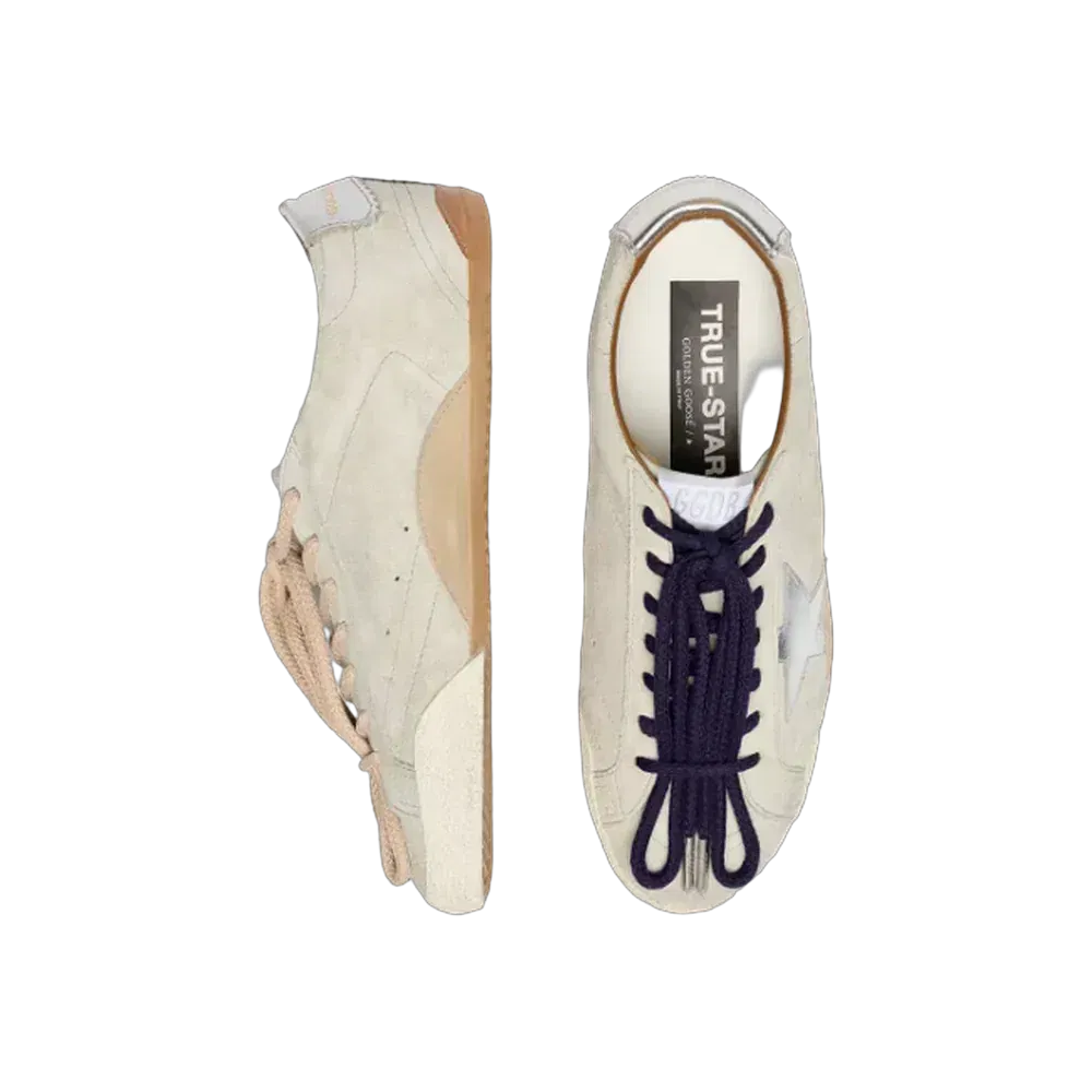 Golden Goose True-Star In Light Gray Suede With Metallic Silver Star And Heel Tab