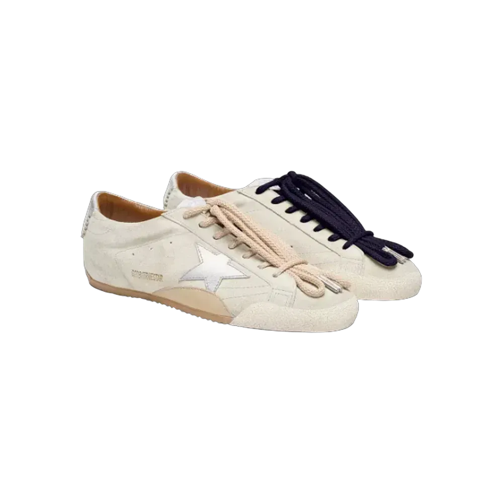 Golden Goose True-Star In Light Gray Suede With Metallic Silver Star And Heel Tab