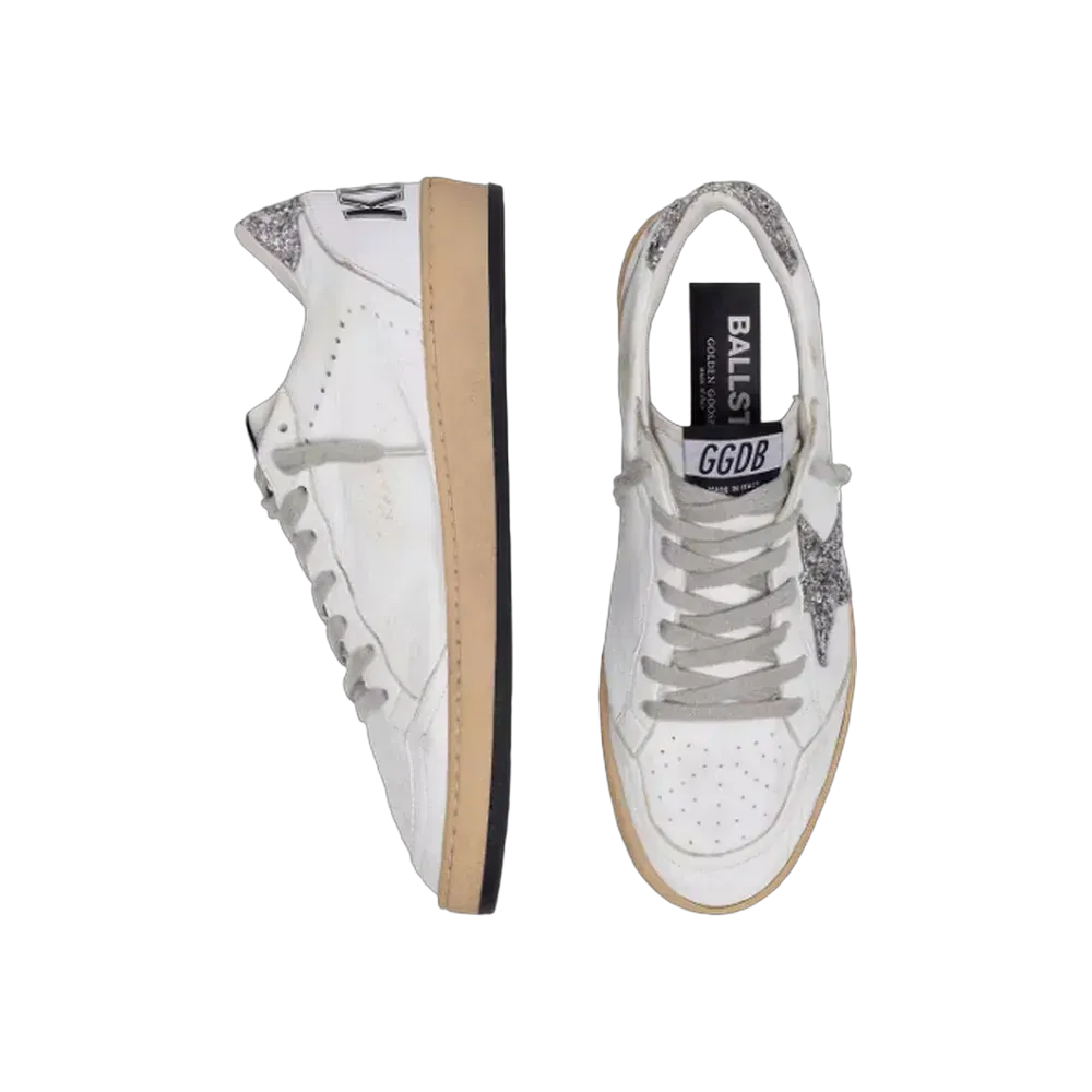 Golden Goose Ball Star In Nappa With Silver Glitter Star And Heel Tab