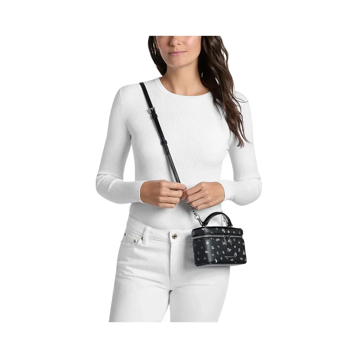Michael Kors Vivi Small Floral Printed Vanity Crossbody Bag Black