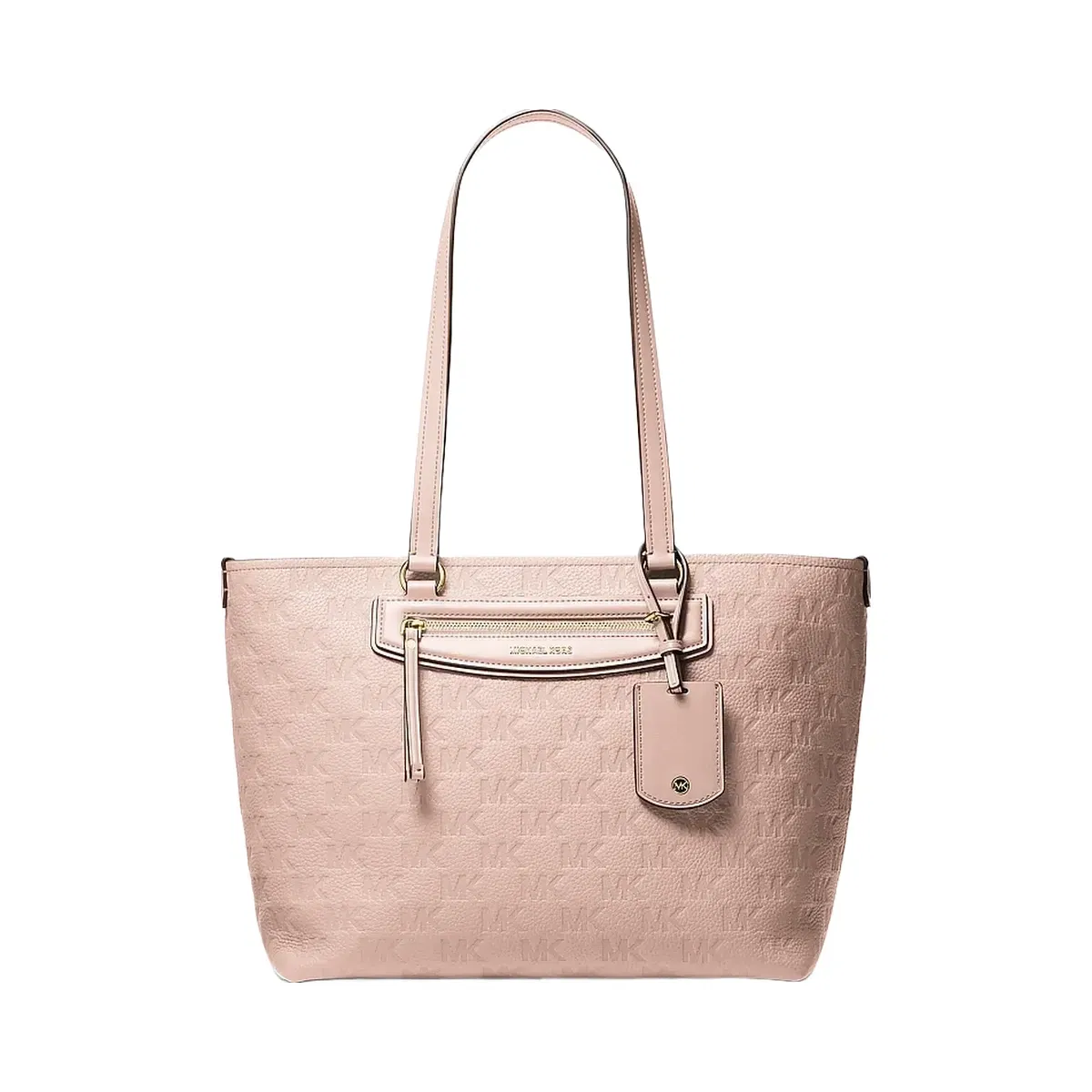 Michael Kors Jet Set Travel Medium Logo Embossed Leather Tote Bag Soft Pink