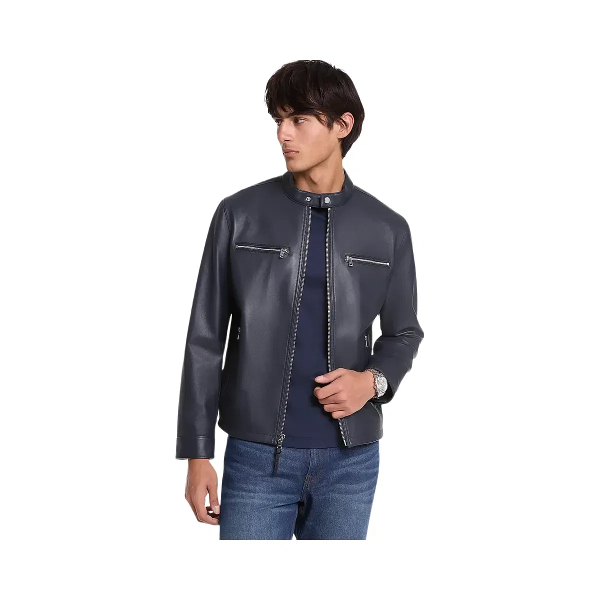 Michael Kors Leather Moto Jacket Midnight