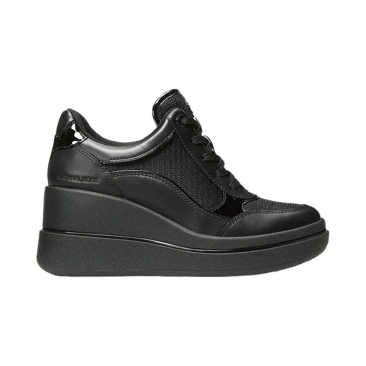 Michael Kors Emmy Leather and Mesh Wedge Trainer Black