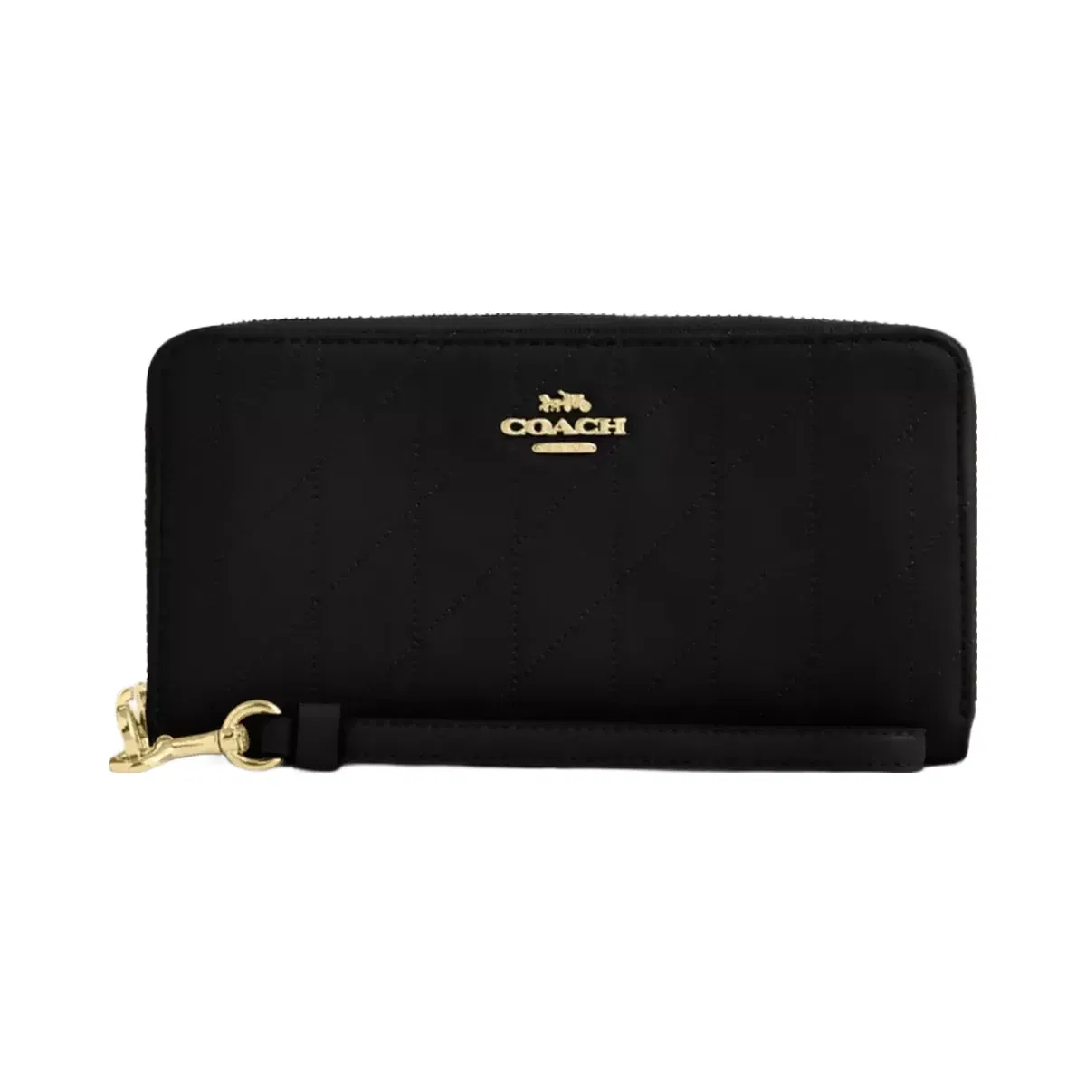Coach Long Zip Around Wallet With Quilting in Gold Black