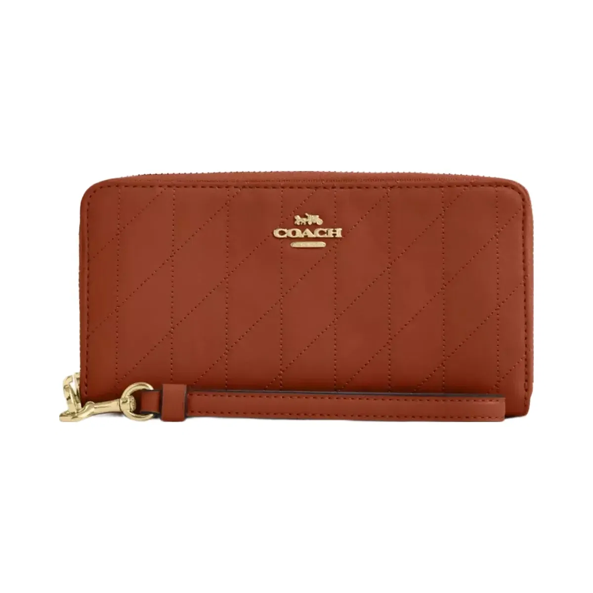 Coach Long Zip Around Wallet With Quilting in Gold Cinnamon