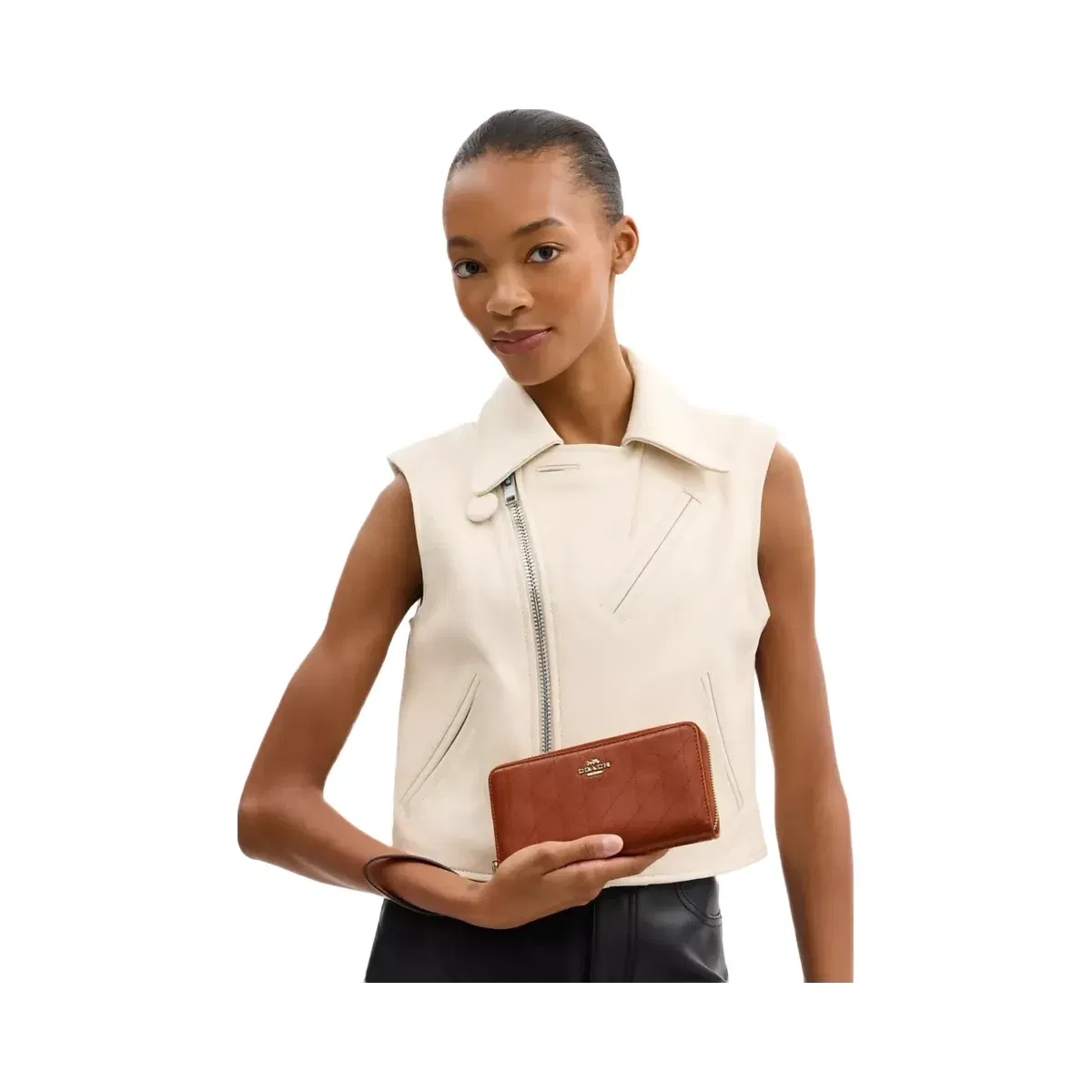 Coach Long Zip Around Wallet With Quilting in Gold Cinnamon