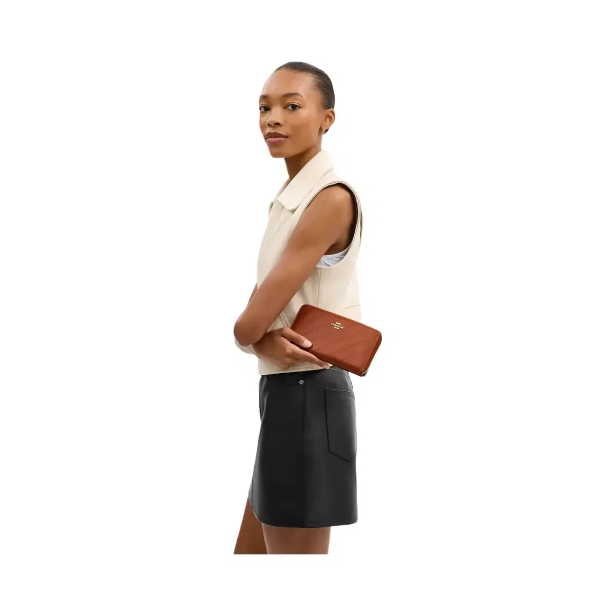 Coach Long Zip Around Wallet With Quilting in Gold Cinnamon