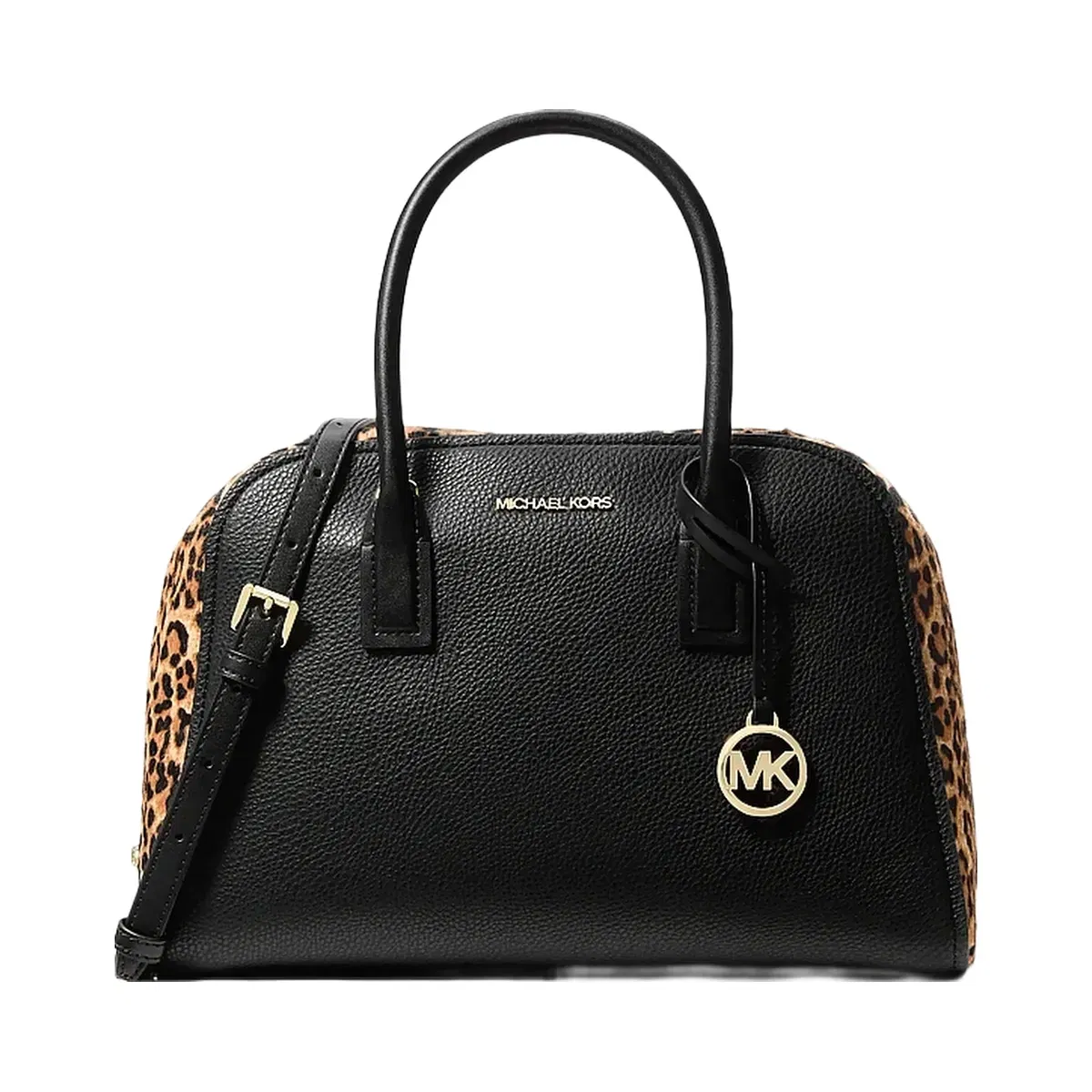Michael Kors Ashton Medium Leopard Print Calf Hair and Smooth Satchel Camel Mlt