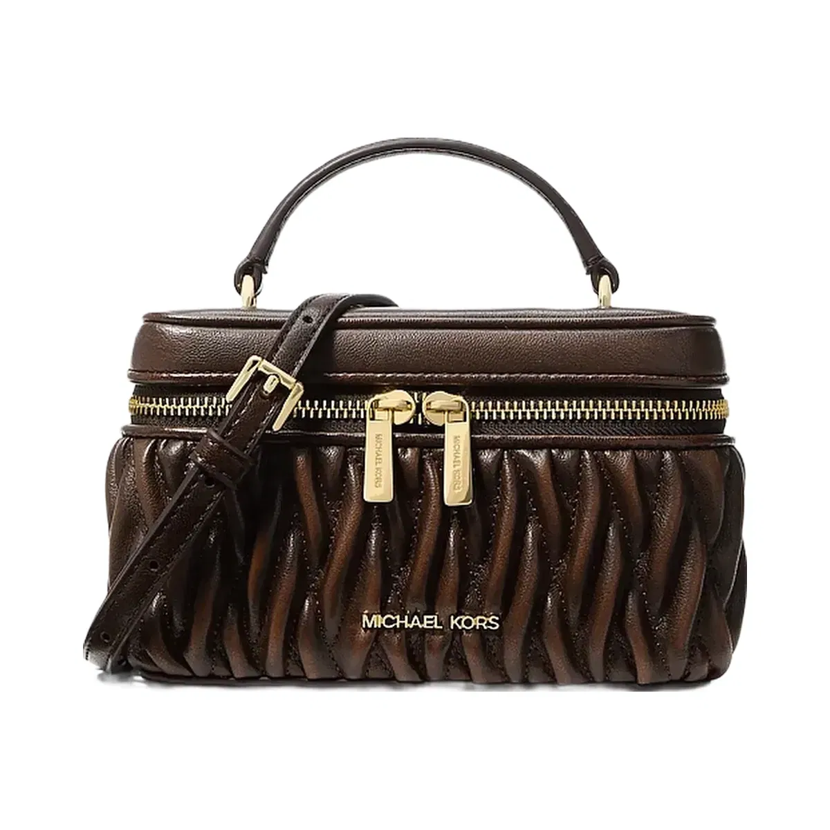 Michael Kors Vivi Small Matelassé Burnished Vanity Crossbody Bag Chocolate