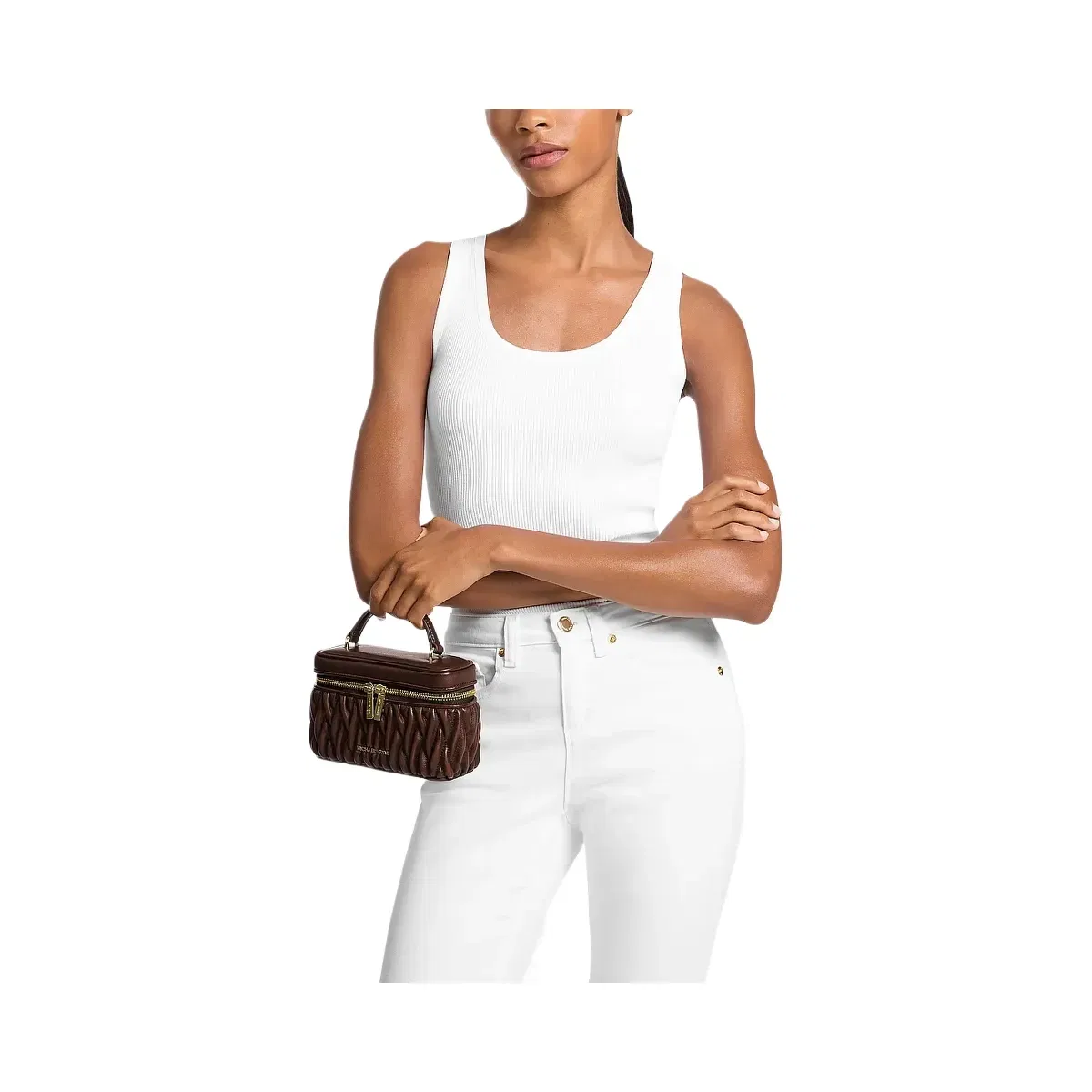 Michael Kors Vivi Small Matelassé Burnished Vanity Crossbody Bag Chocolate